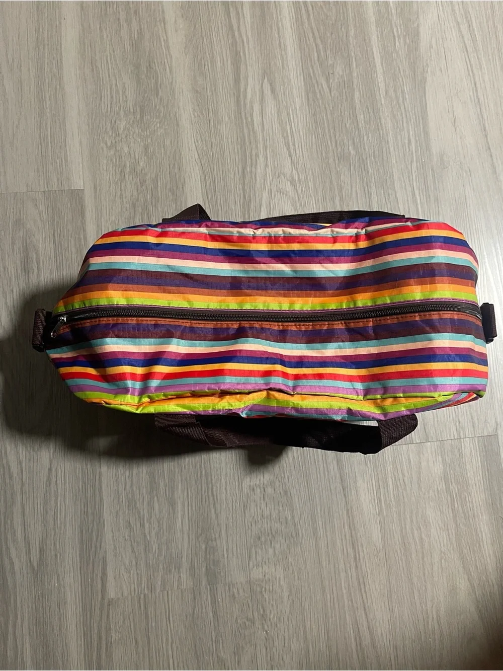 Striped Multi-Color Travel Duffle Bag with Brown Handles